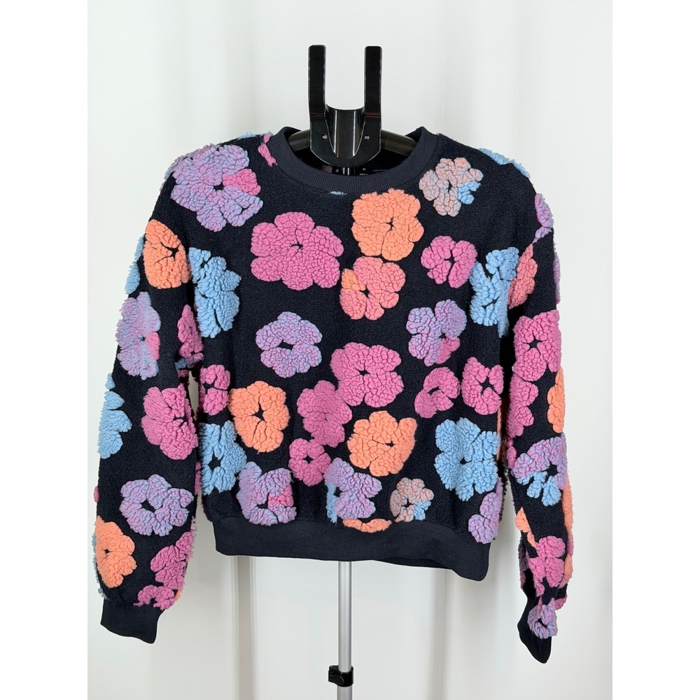 Akair Floral Sherpa Fleece Sweatshirt Multi Color 3D Flower Pullover M